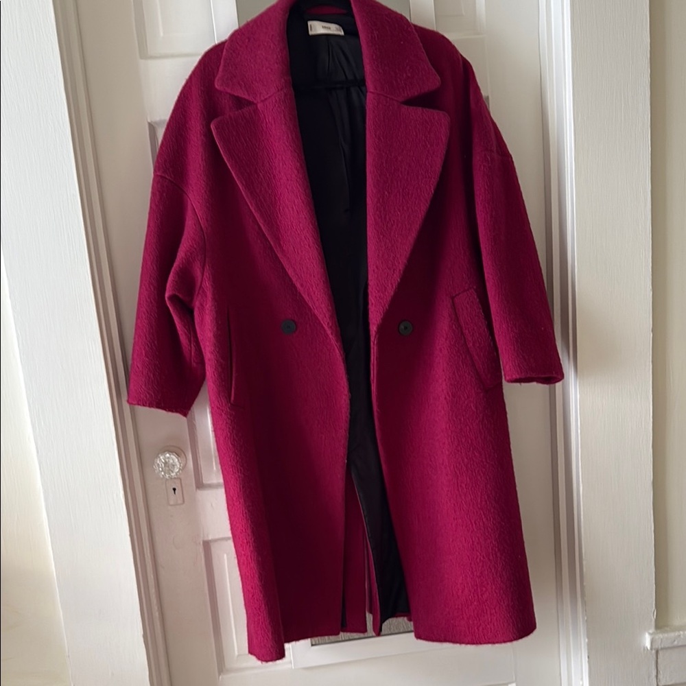Mango Red Pea Coat Wool Oversized